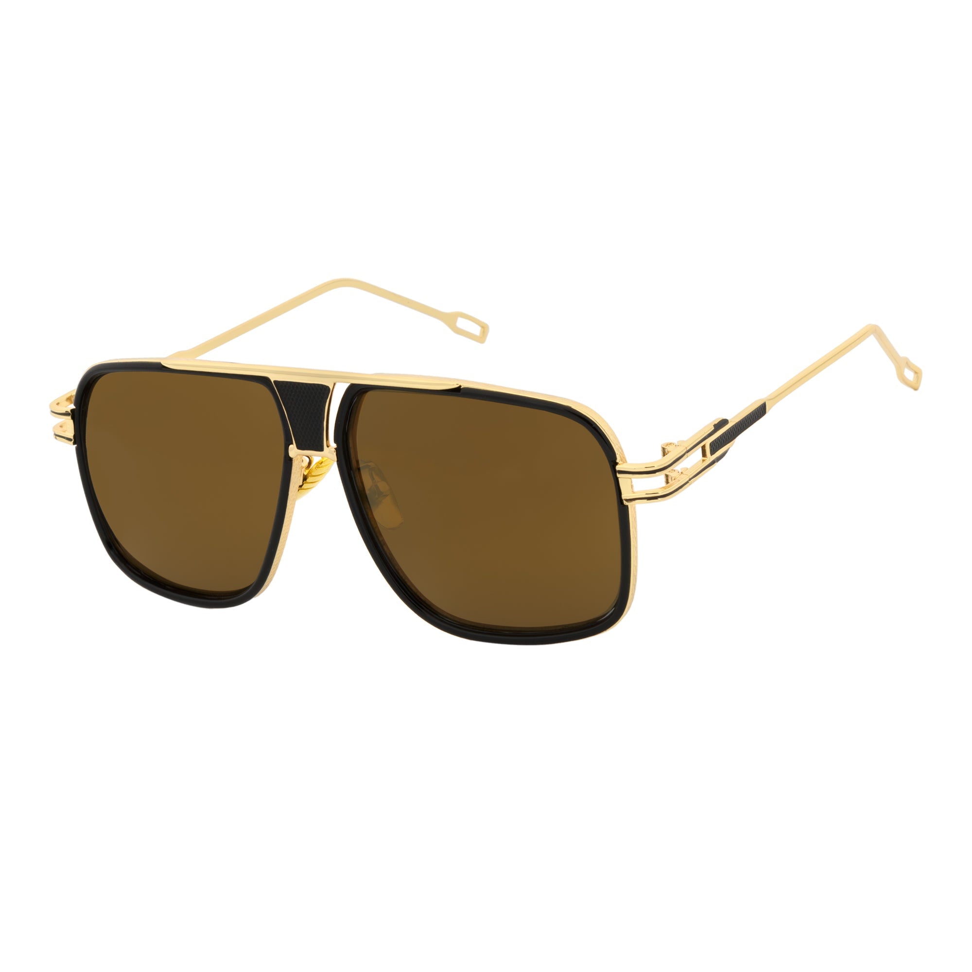 MAC - Two-Tone Square Metal Aviator Black-Gold Sunglasses Gold Mirror Lens