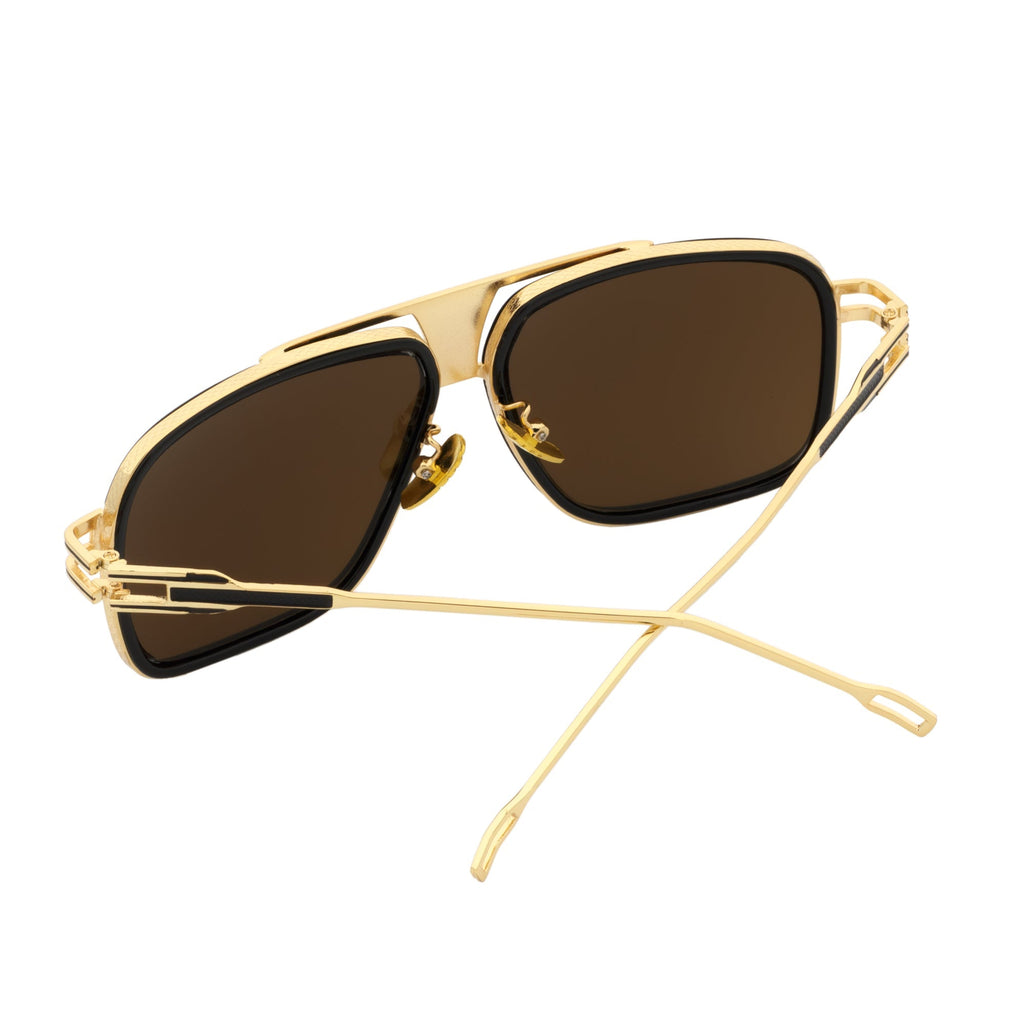MAC - Two-Tone Square Metal Aviator Black-Gold Sunglasses Gold Mirror Lens