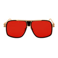 MAC - Two-Tone Square Metal Aviator Black-Gold Sunglasses Red Lens