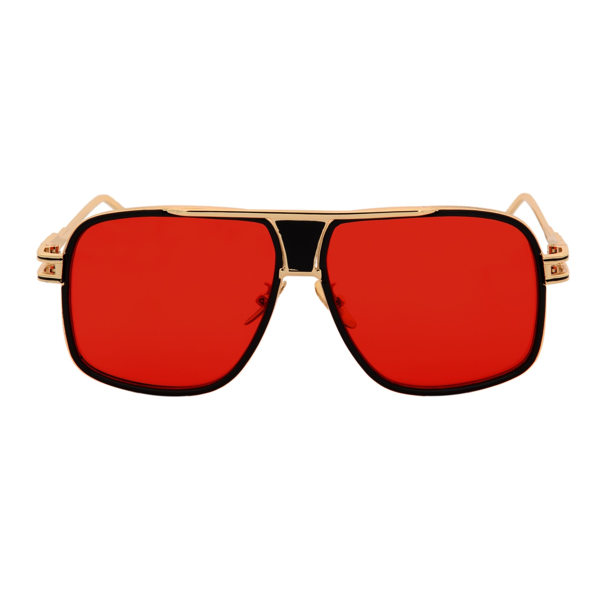 MAC - Two-Tone Square Metal Aviator Black-Gold Sunglasses Red Lens