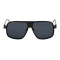 MAC - Two-Tone Square Metal Aviator Black Sunglasses Dark Smoke Lens