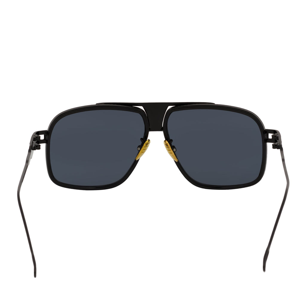 MAC - Two-Tone Square Metal Aviator Black Sunglasses Dark Smoke Lens