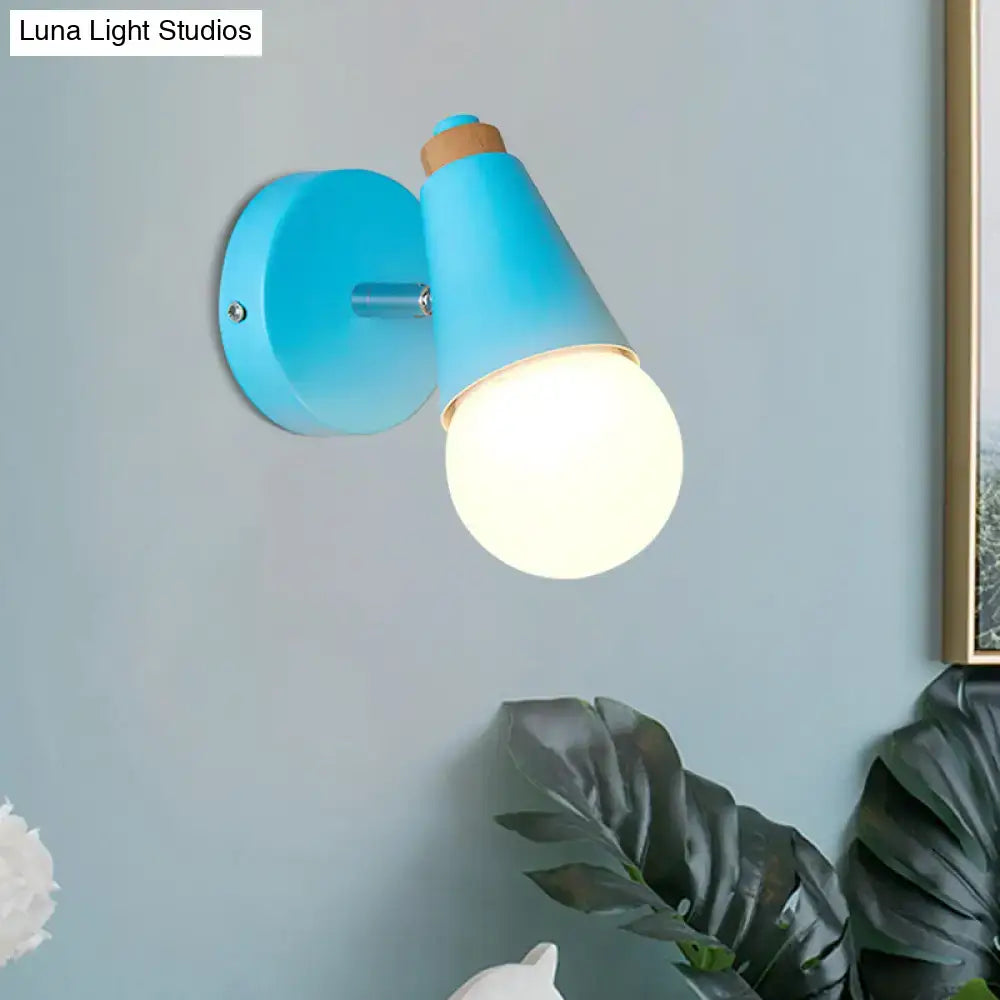 Macaron loft sweet cone pink wall sconce corridor light with wood base