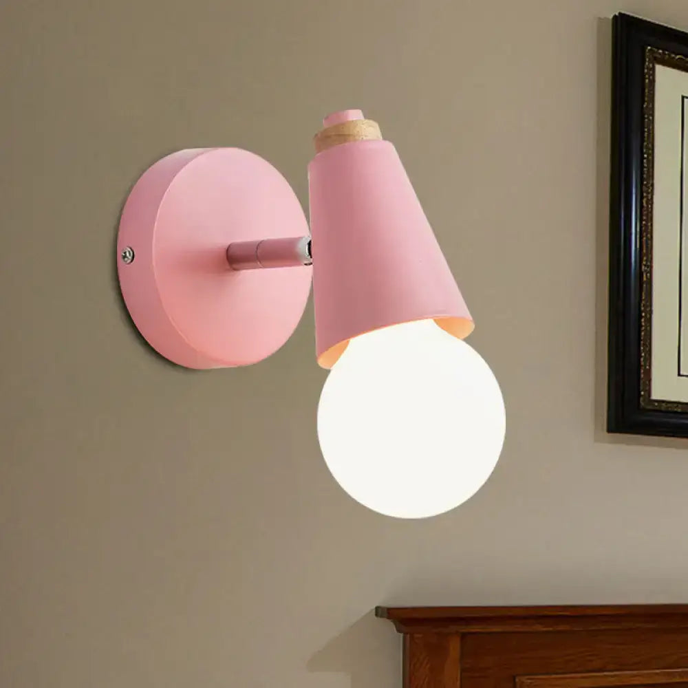 Macaron loft sweet cone pink wall sconce corridor light with wood base