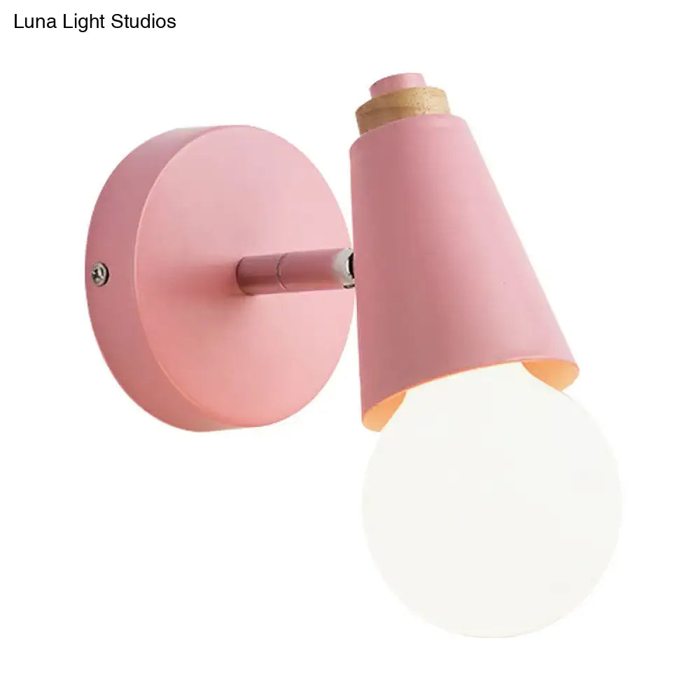 Macaron loft sweet cone pink wall sconce corridor light with wood base