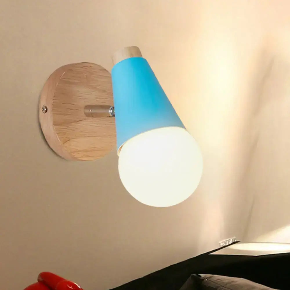Macaron loft sweet cone pink wall sconce corridor light with wood base