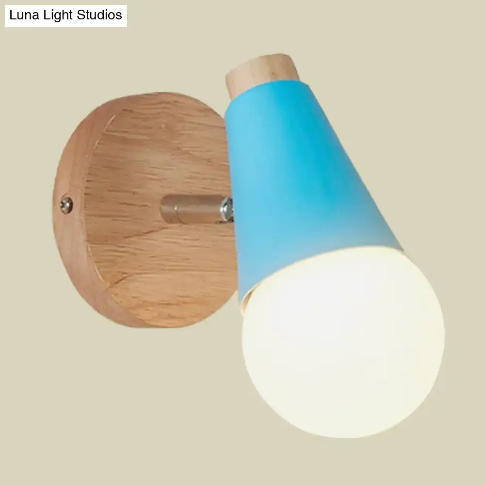 Macaron loft sweet cone pink wall sconce corridor light with wood base