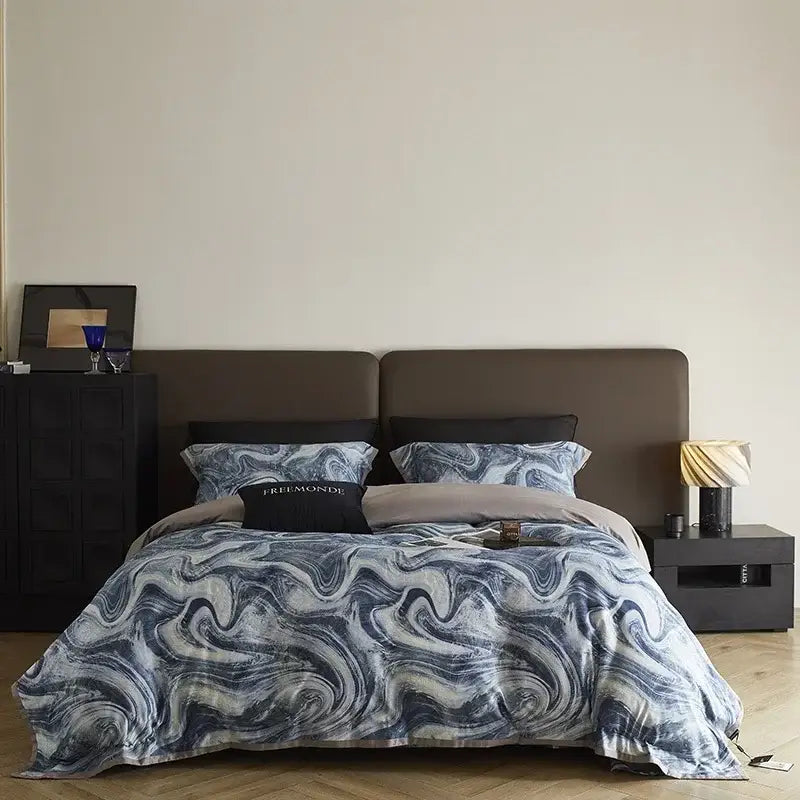 Marble gray & teal 100s egyptian cotton bedding set bedroom