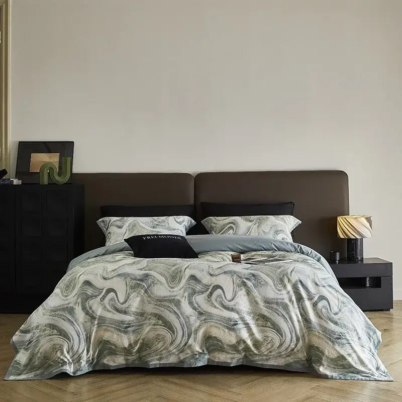 Marble gray & teal 100s egyptian cotton bedding set bedroom
