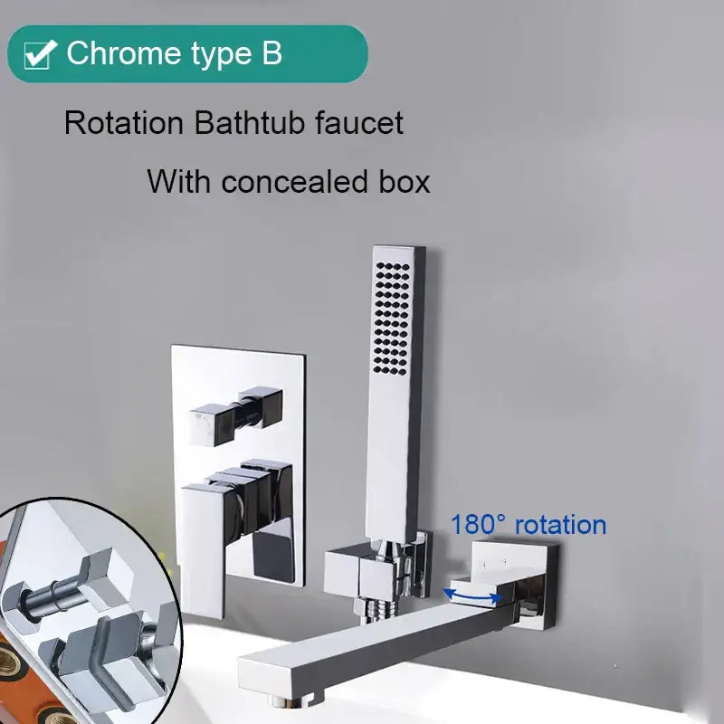 Matte black bathroom waterfall faucet with handheld showerhead