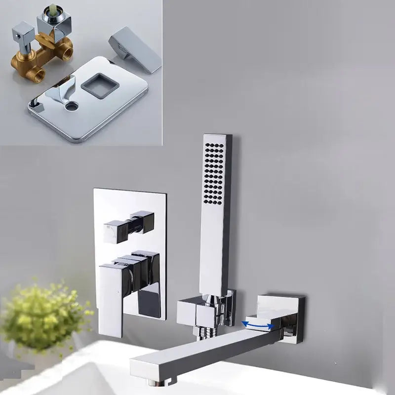 Matte black bathroom waterfall faucet with handheld showerhead