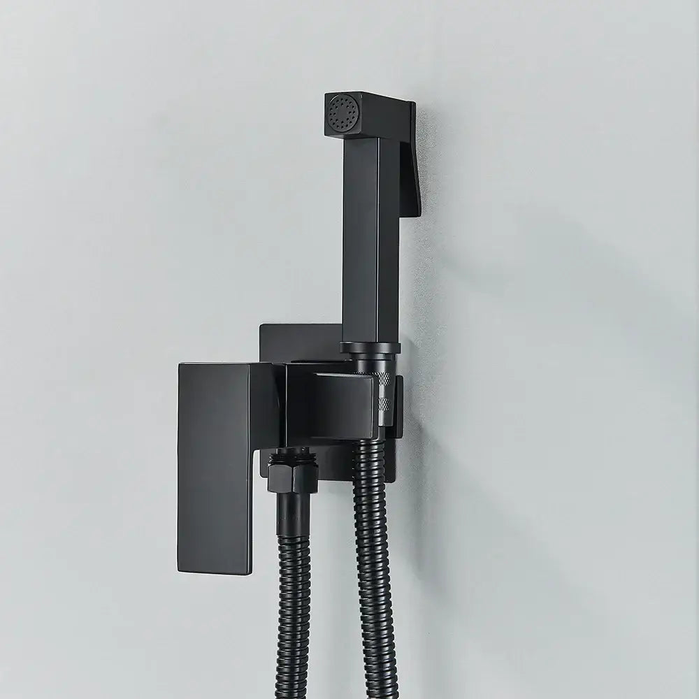 Matte black brass bidet faucet with handheld spray for bathroom