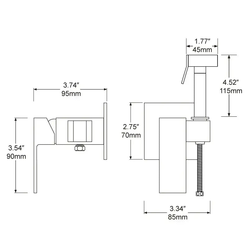 Matte black brass bidet faucet with handheld spray for bathroom
