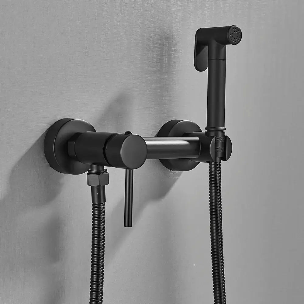 Matte black brass bidet faucet with handheld spray for bathroom