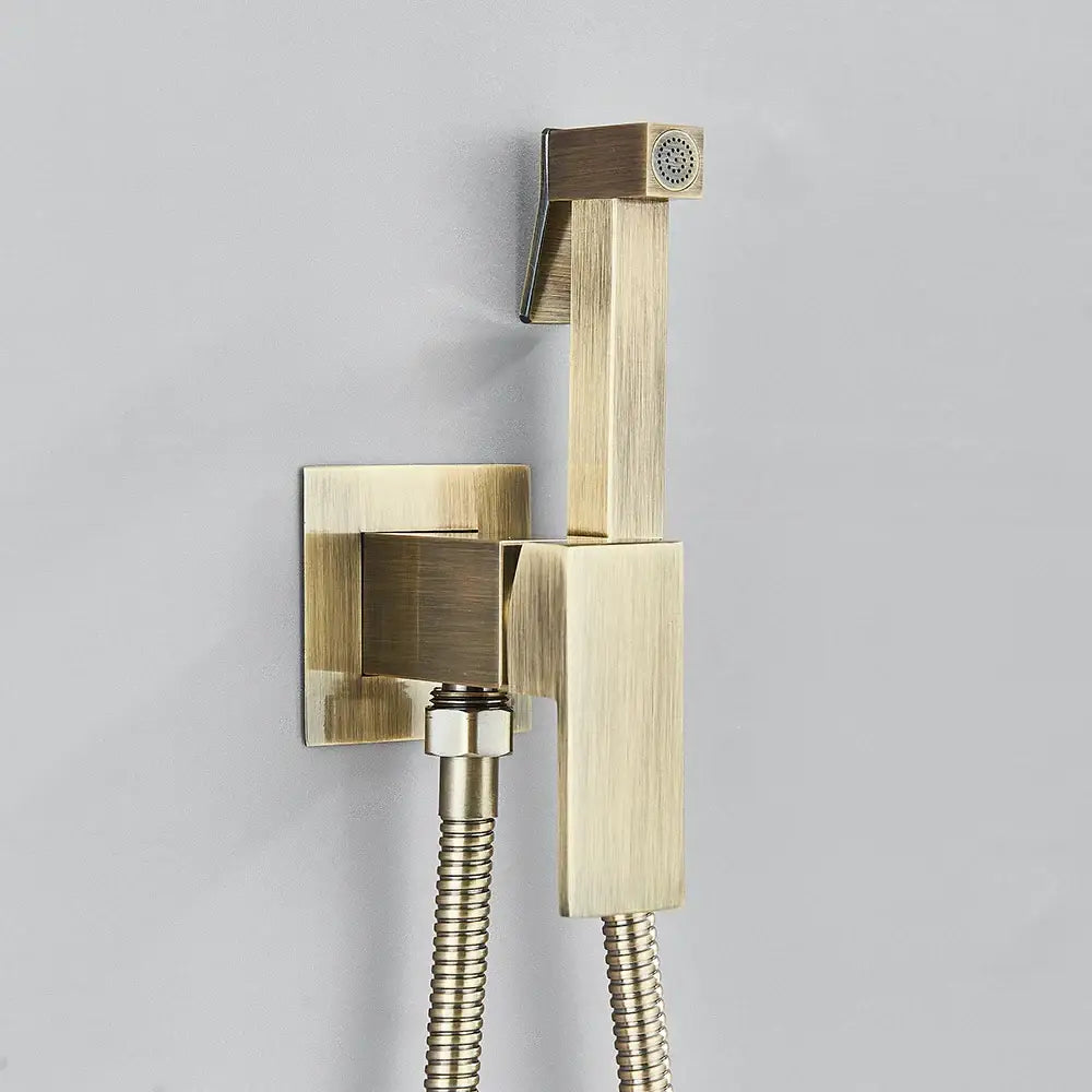 Matte black brass bidet faucet with handheld spray for bathroom