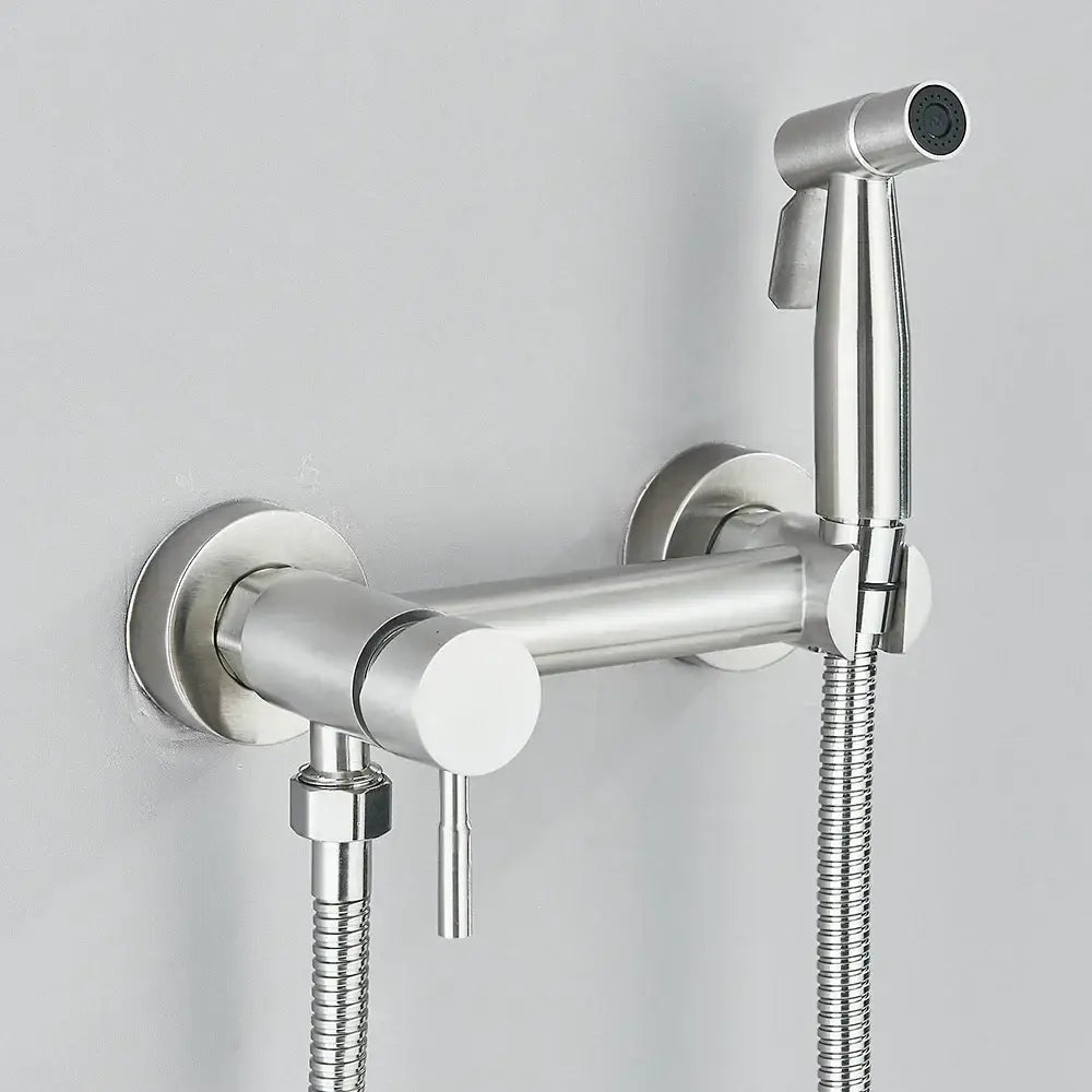 Matte black brass bidet faucet with handheld spray for bathroom