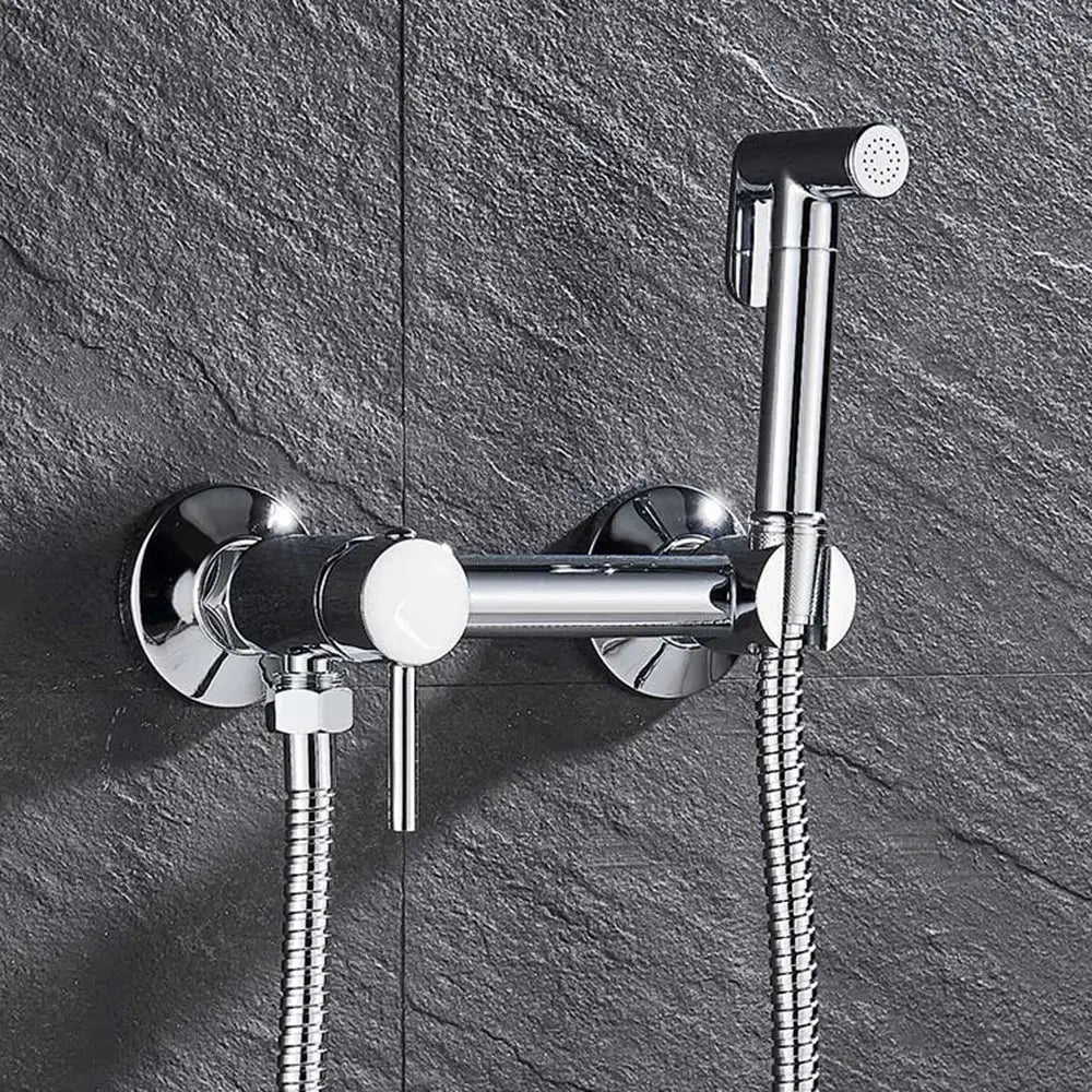 Matte black brass bidet faucet with handheld spray for bathroom