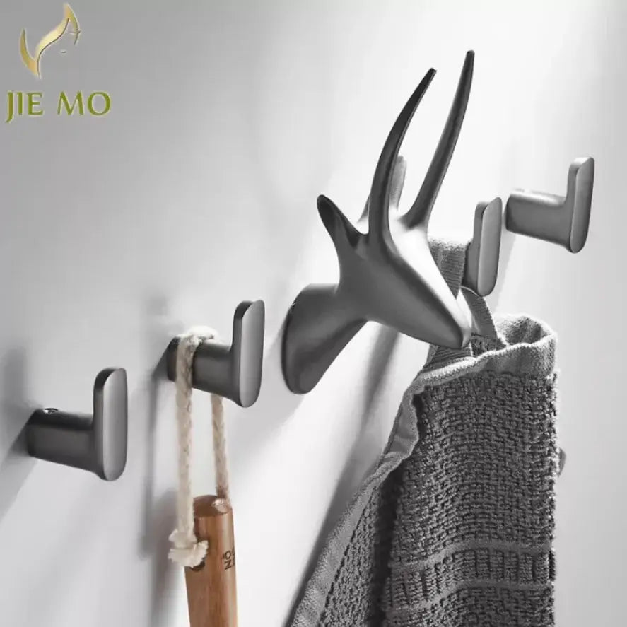 Matte black brass gray deer hook entryway wall hanging