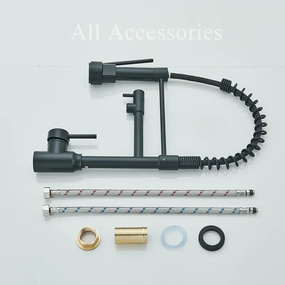 Matte black brass kitchen sink faucet with pull down sprayer