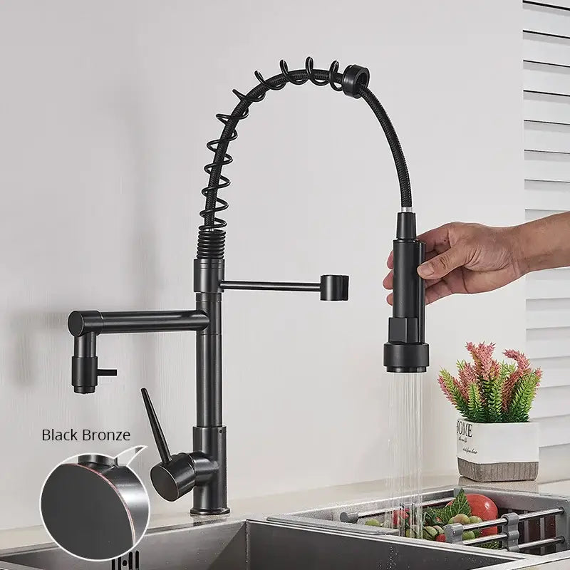 Matte black decorbites brass kitchen faucet with swivel spout