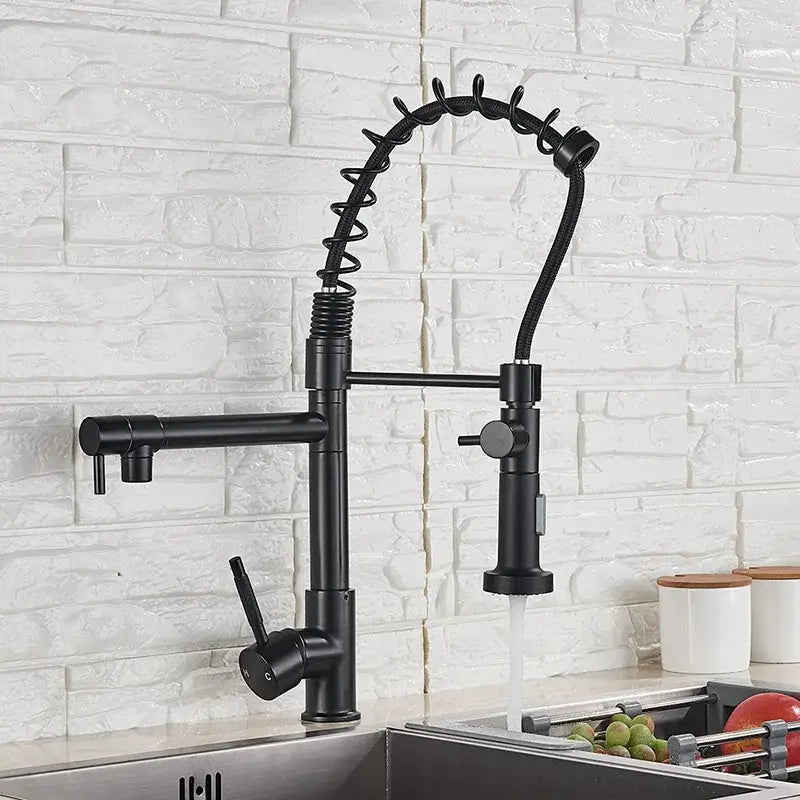 Matte black decorbites brass kitchen faucet with swivel spout