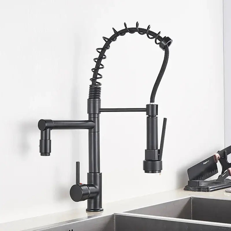 Matte black decorbites brass kitchen faucet with swivel spout