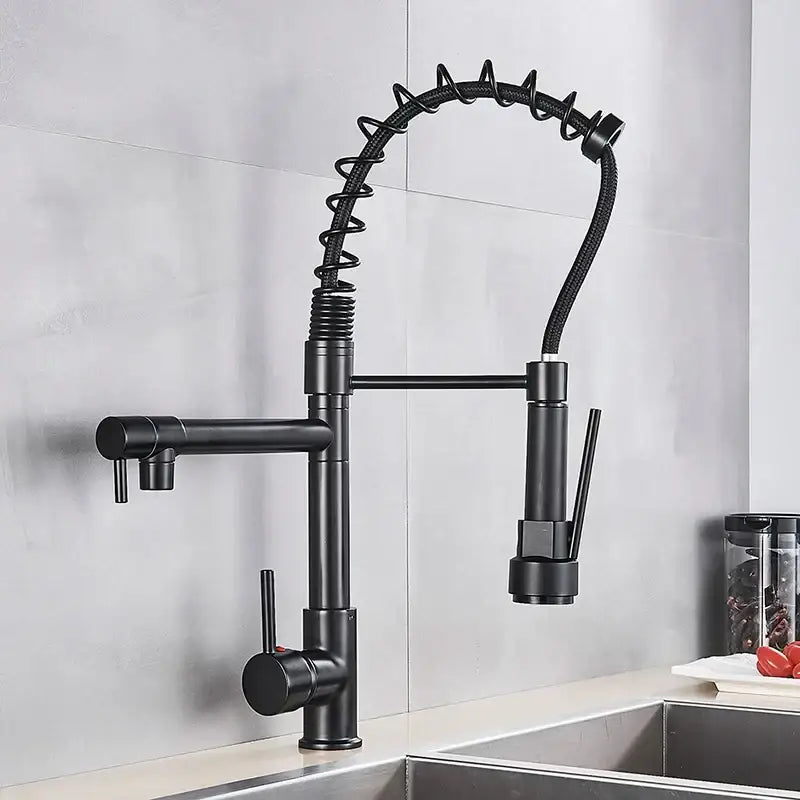 Matte black decorbites brass kitchen faucet with swivel spout