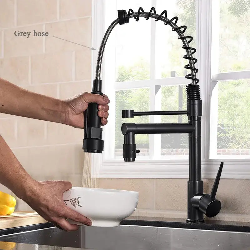 Matte black decorbites brass kitchen faucet with swivel spout