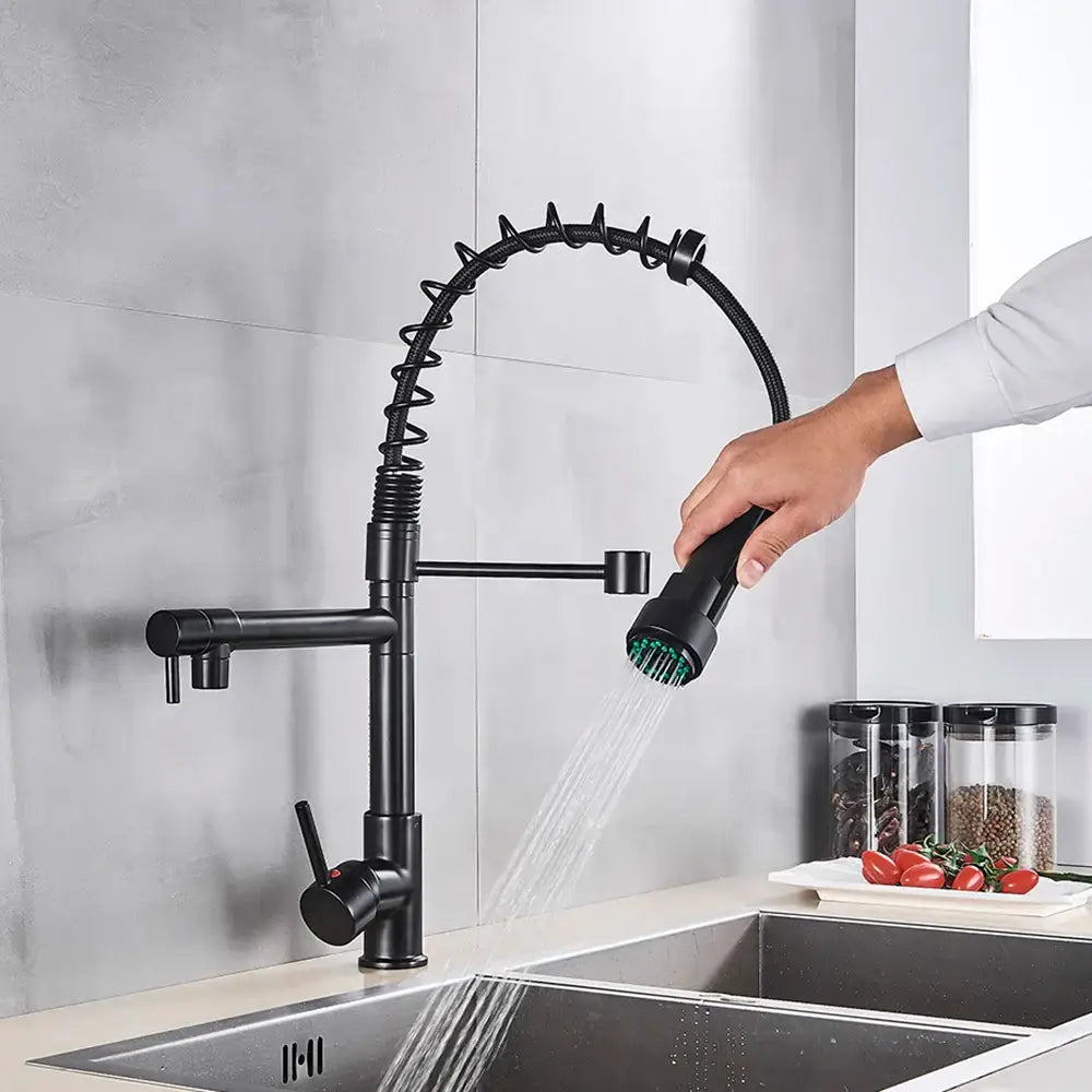 Matte black decorbites brass kitchen faucet with swivel spout