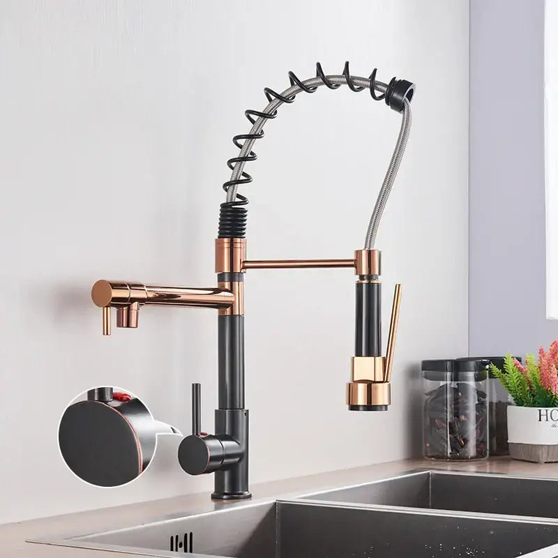 Matte black decorbites brass kitchen faucet with swivel spout