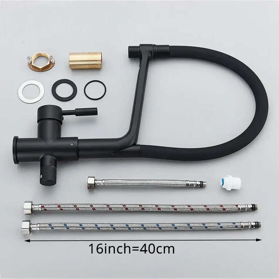 Matte black dual spout kitchen water filter faucet 360 rotation