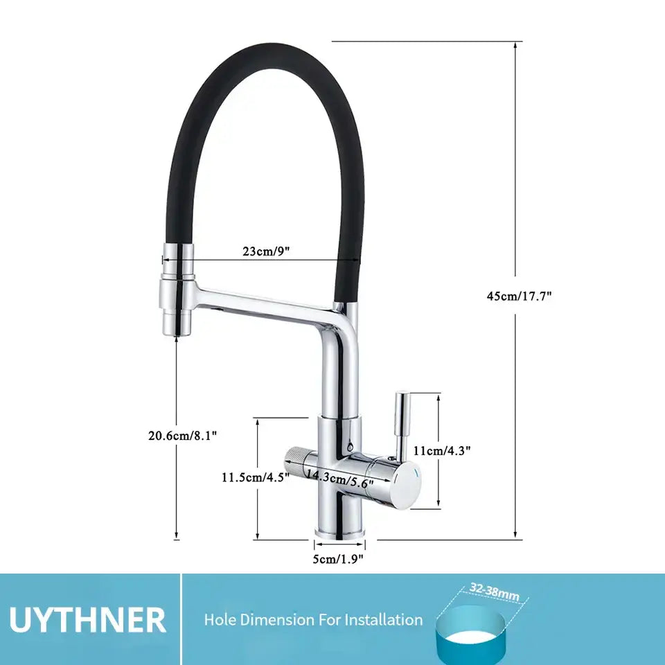 Matte black dual spout kitchen water filter faucet 360 rotation