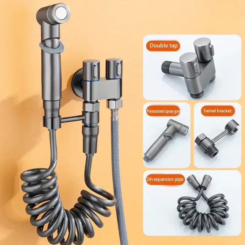 Matte black hygienic bidet sprayer with coiled hose for bathroom
