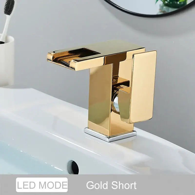 Matte black led waterfall basin faucet bathroom glass fixture