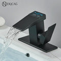 Matte black led waterfall basin faucet bathroom temperature display