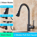Matte black pull out kitchen faucet with high arc spout