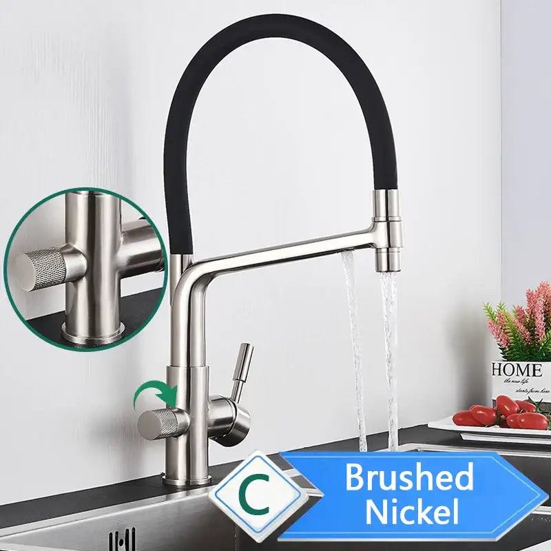 Matte black pull out kitchen faucet with water filter mixer