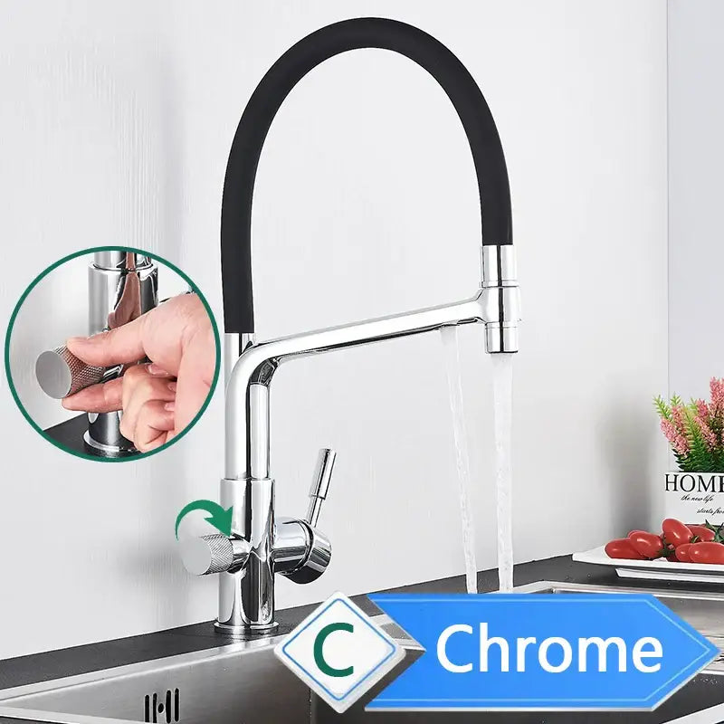 Matte black pull out kitchen faucet with water filter mixer