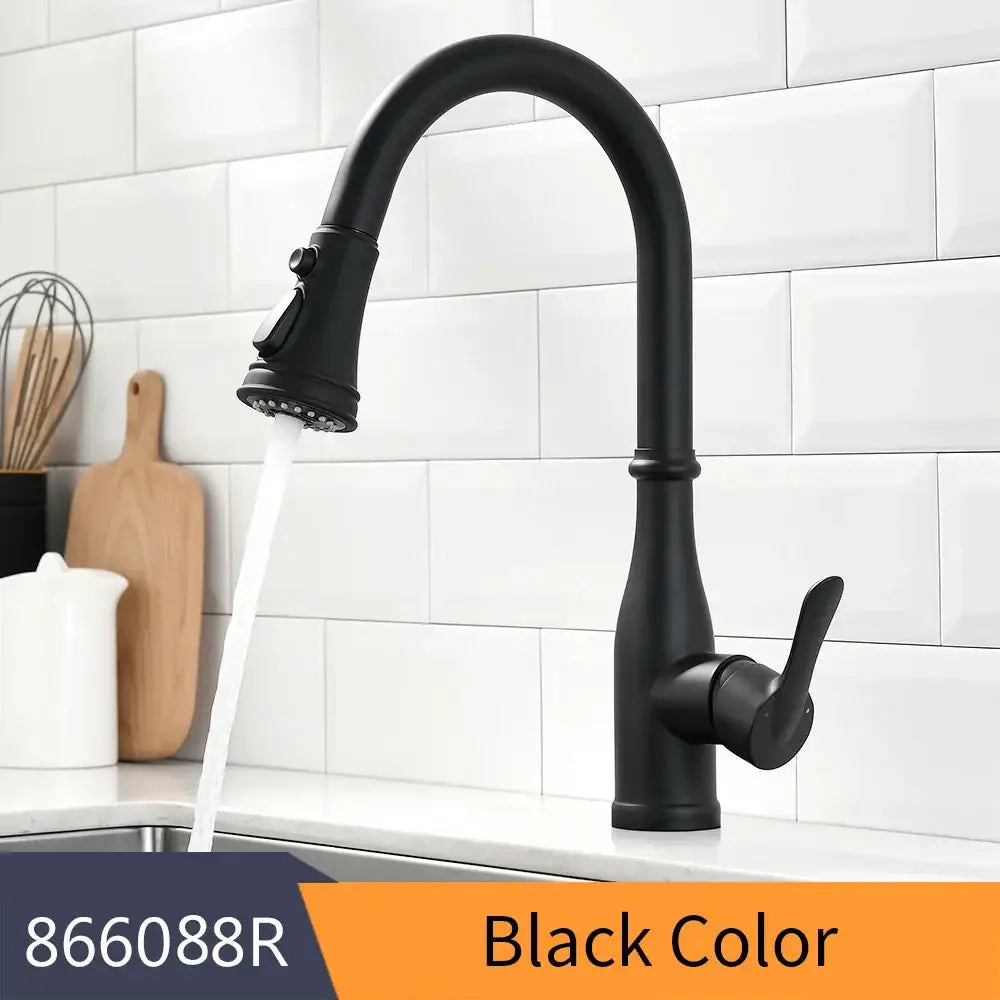 Matte black single handle pull down kitchen faucet swivel tap