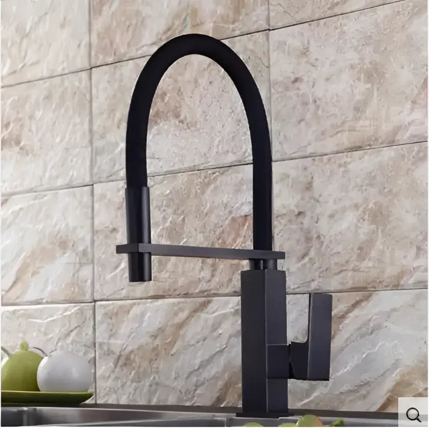 Matte black swivel kitchen faucet with pull down spray tap