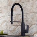 Matte black swivel kitchen faucet with pull down spray tap