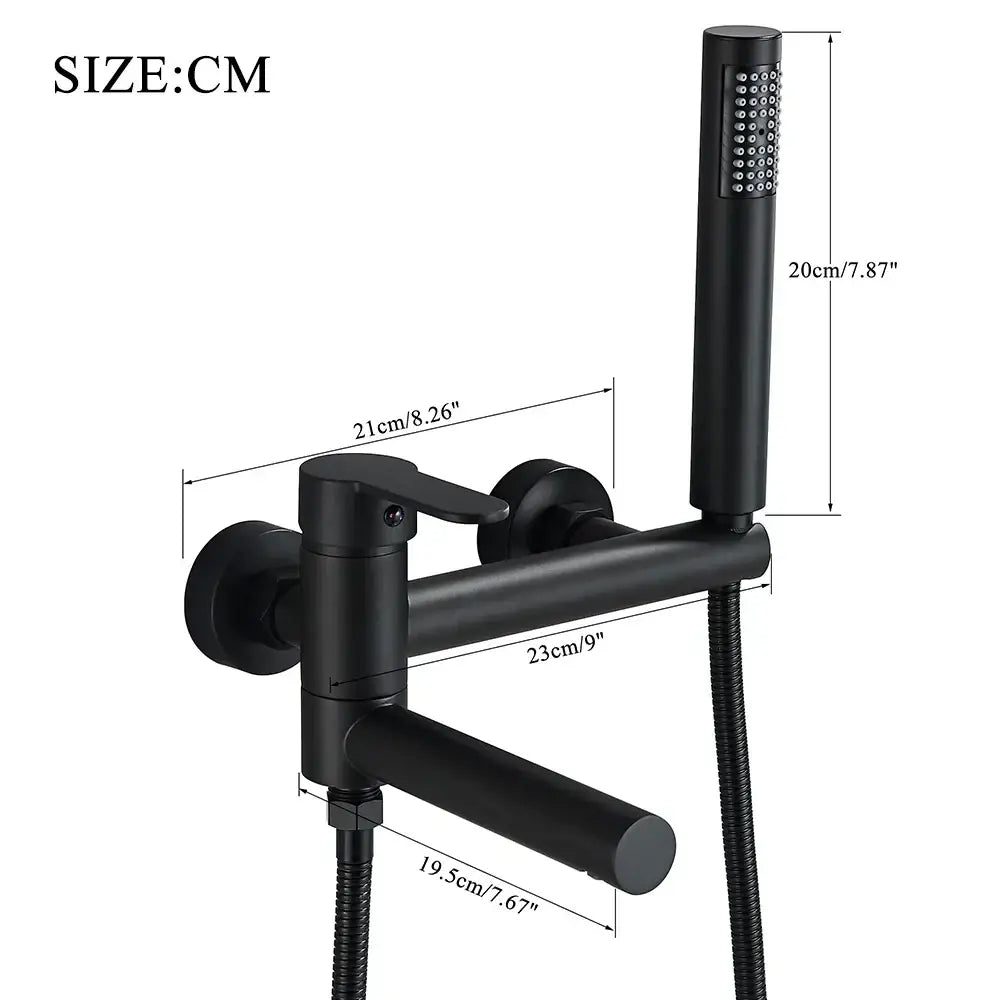 Matte black wall mount tub shower system with handheld spray bathroom