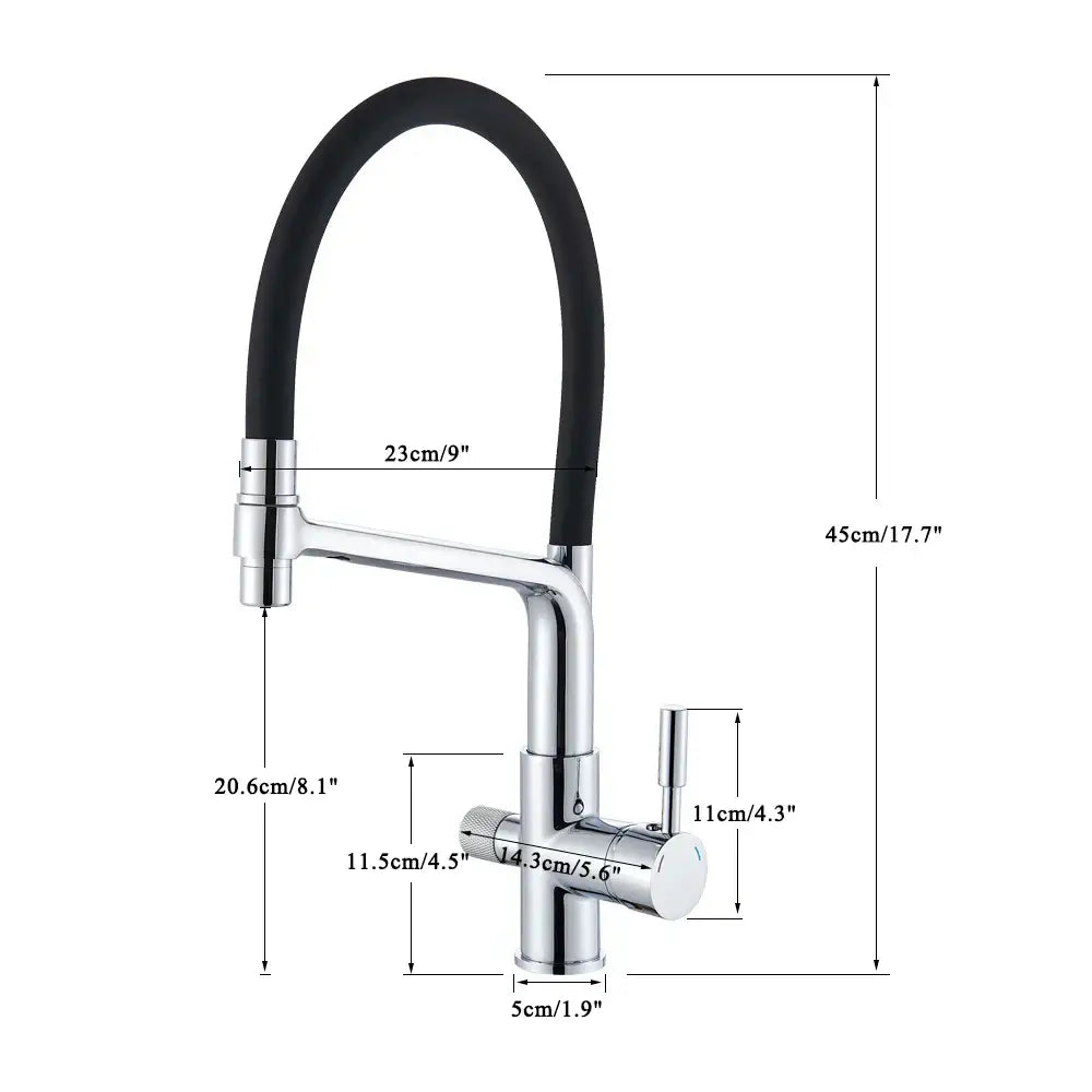 Matte black water filter kitchen faucet pull down gooseneck tap