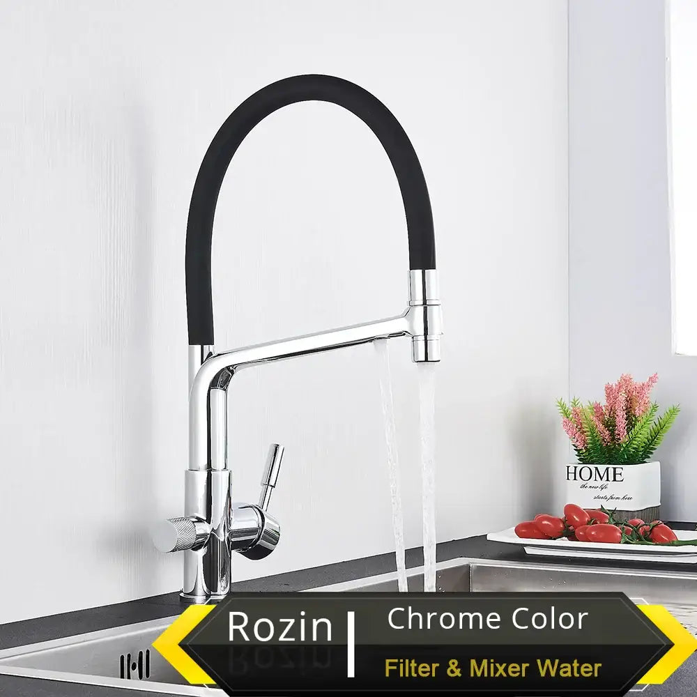 Matte black water filter kitchen faucet pull down gooseneck tap