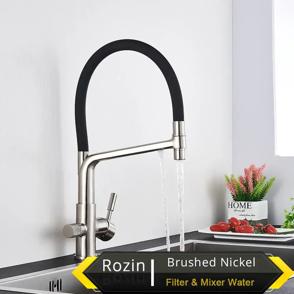 Matte black water filter kitchen faucet pull down gooseneck tap