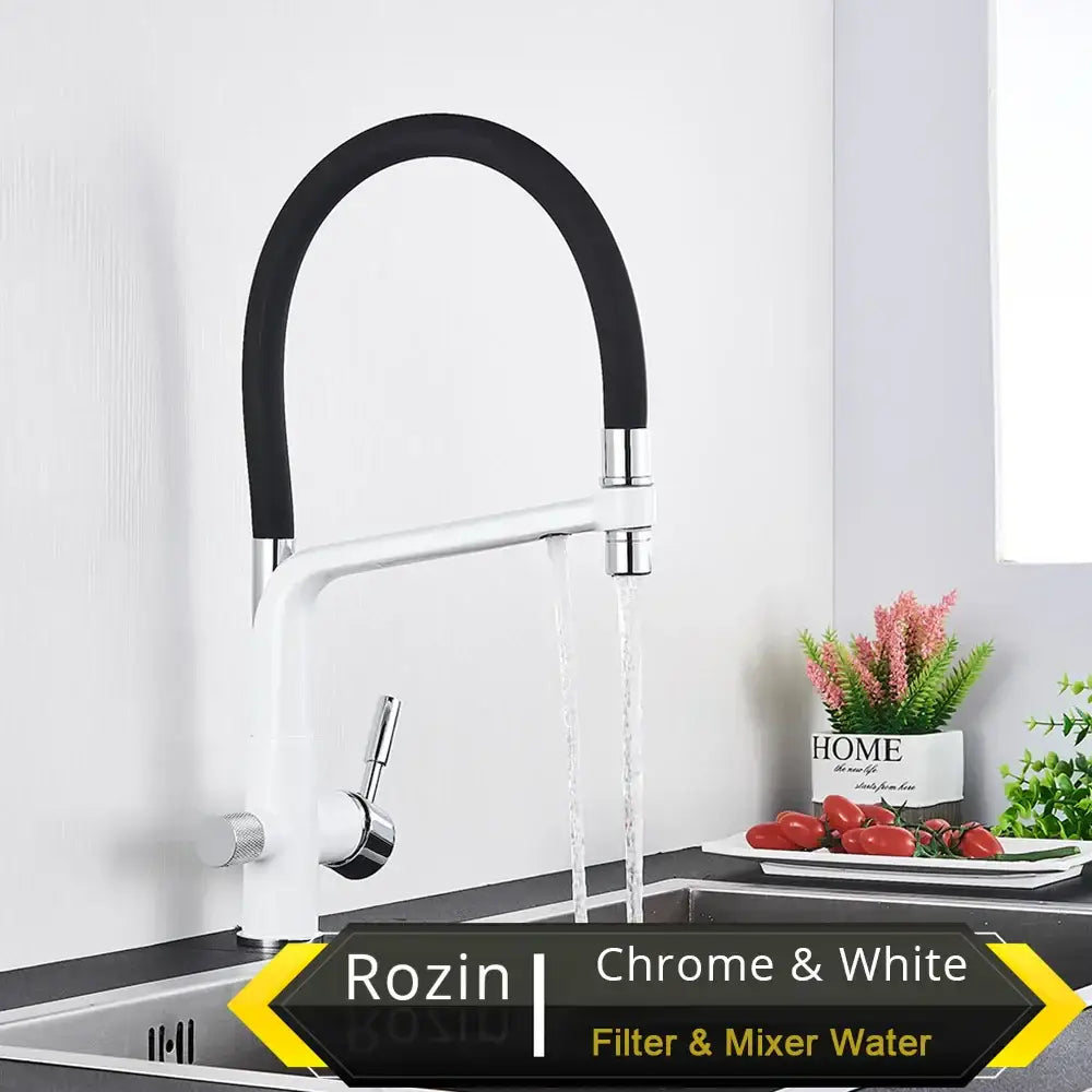 Matte black water filter kitchen faucet pull down gooseneck tap