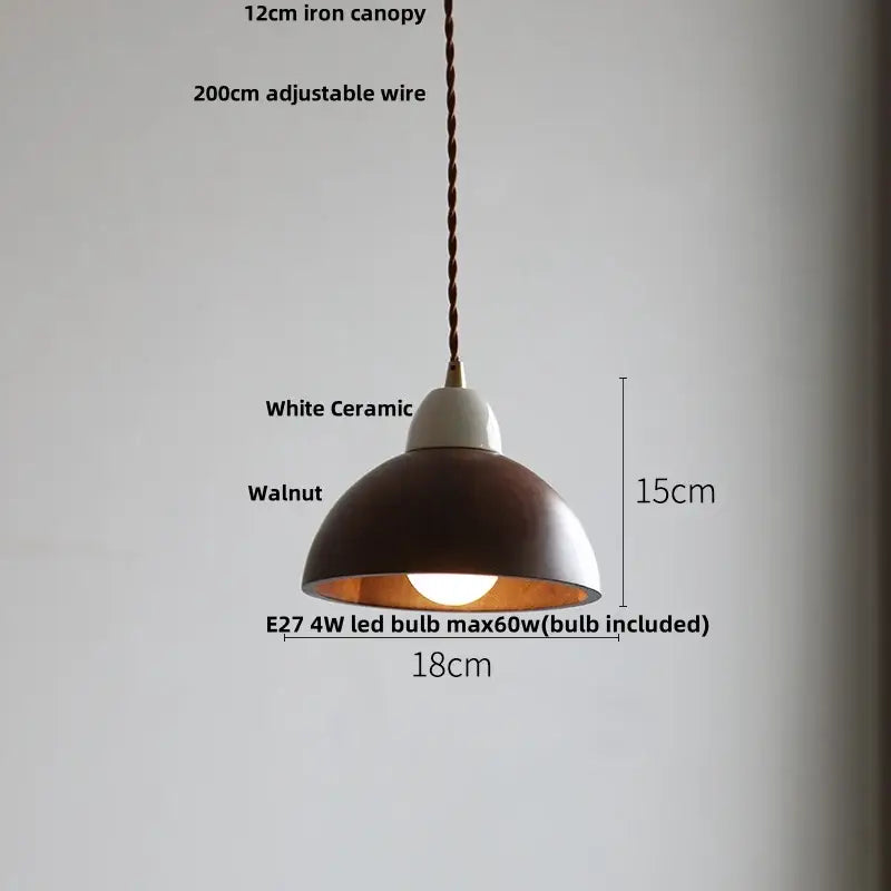 Matte brown and copper ceramic walnut pendant light kitchen lamp