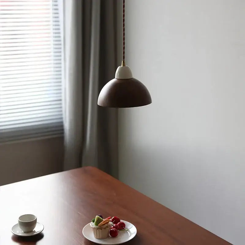 Matte brown and copper ceramic walnut pendant light kitchen lamp