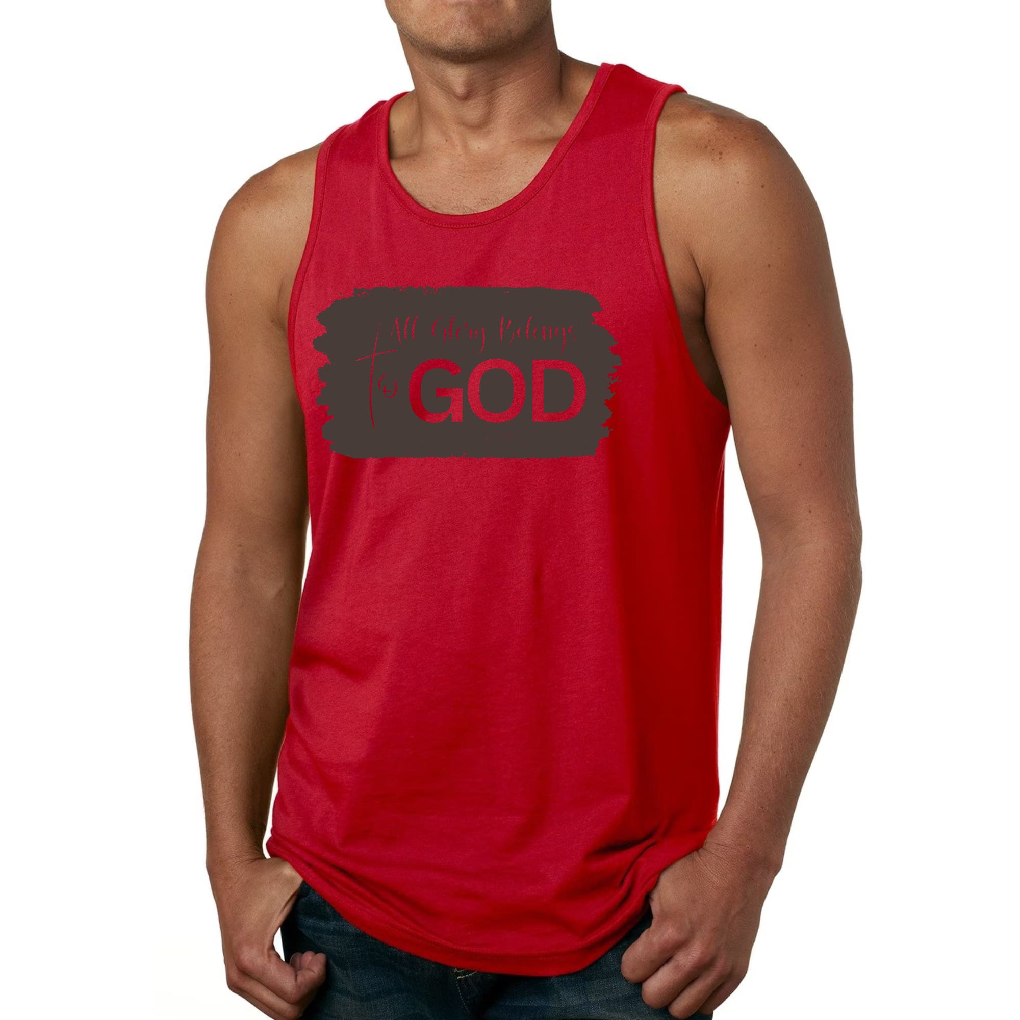 Mens Fitness Tank Top Graphic T-shirt All Glory Belongs to God - Brown