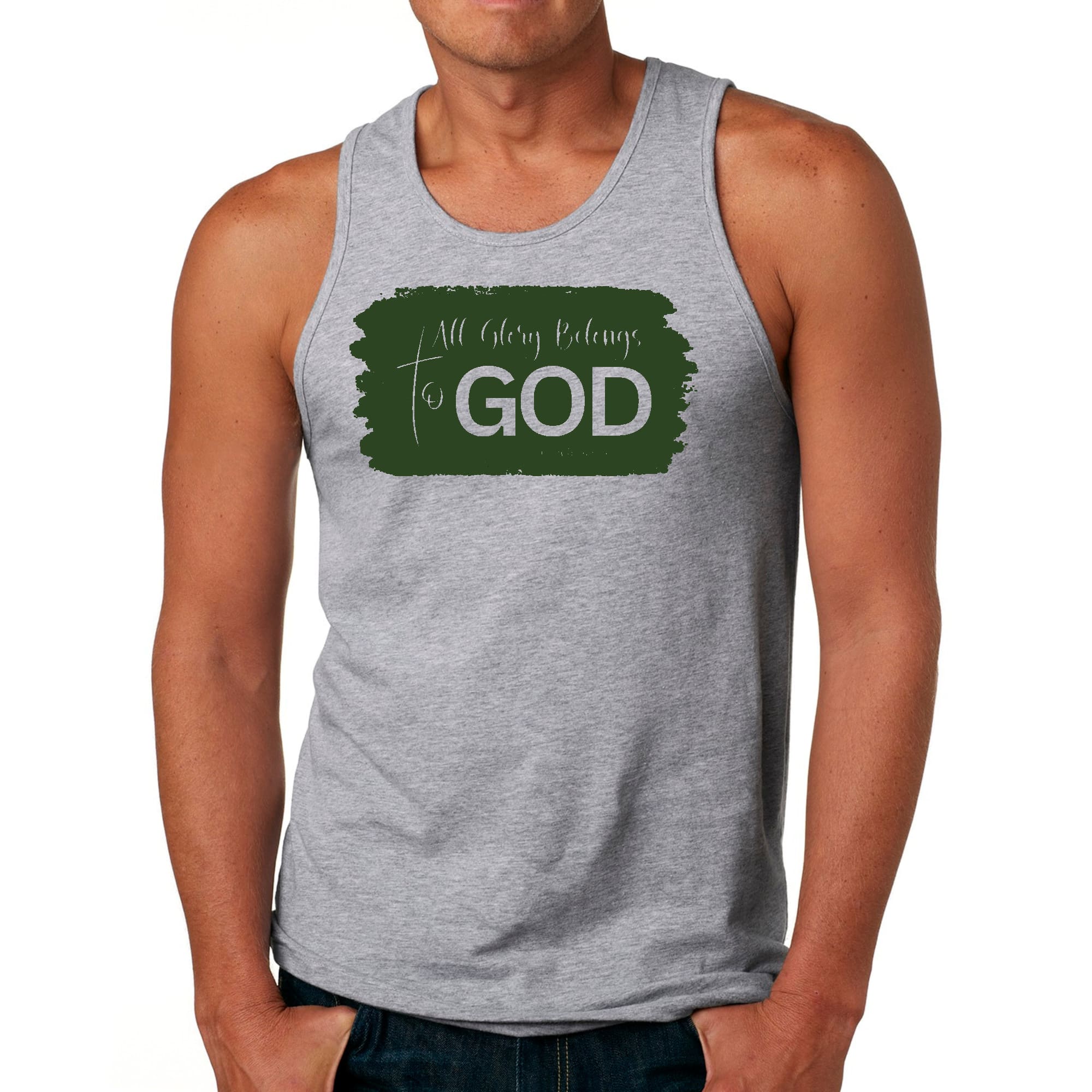 Mens Fitness Tank Top Graphic T-shirt All Glory Belongs to God - Dark